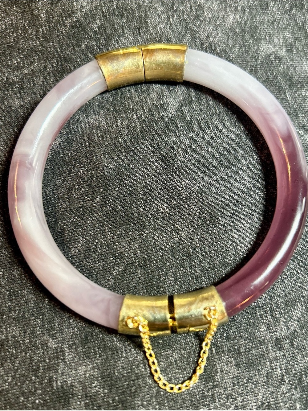 VINTAGE Chinese Lavender Marbled Art Glass Hinged Bracelet Safety Chain 34.71 g